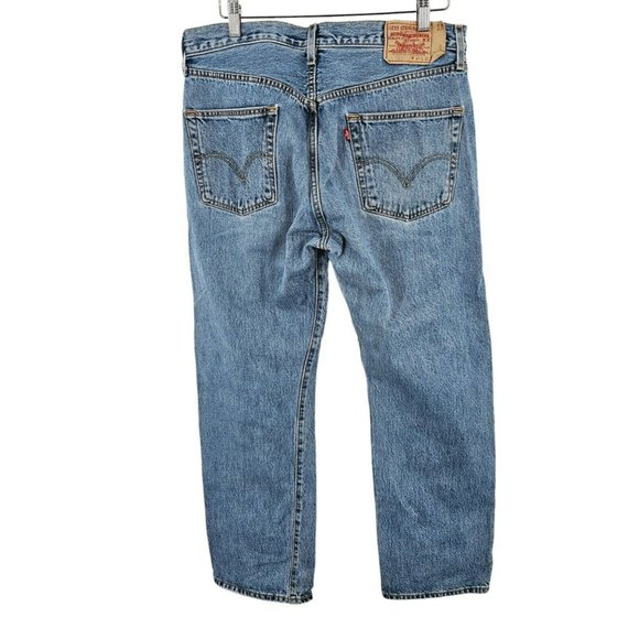 Levis 501 Vintage Denim Blue Jeans Button Fly Red Tab Mexico 35/30 Light Wash - Picture 2 of 13